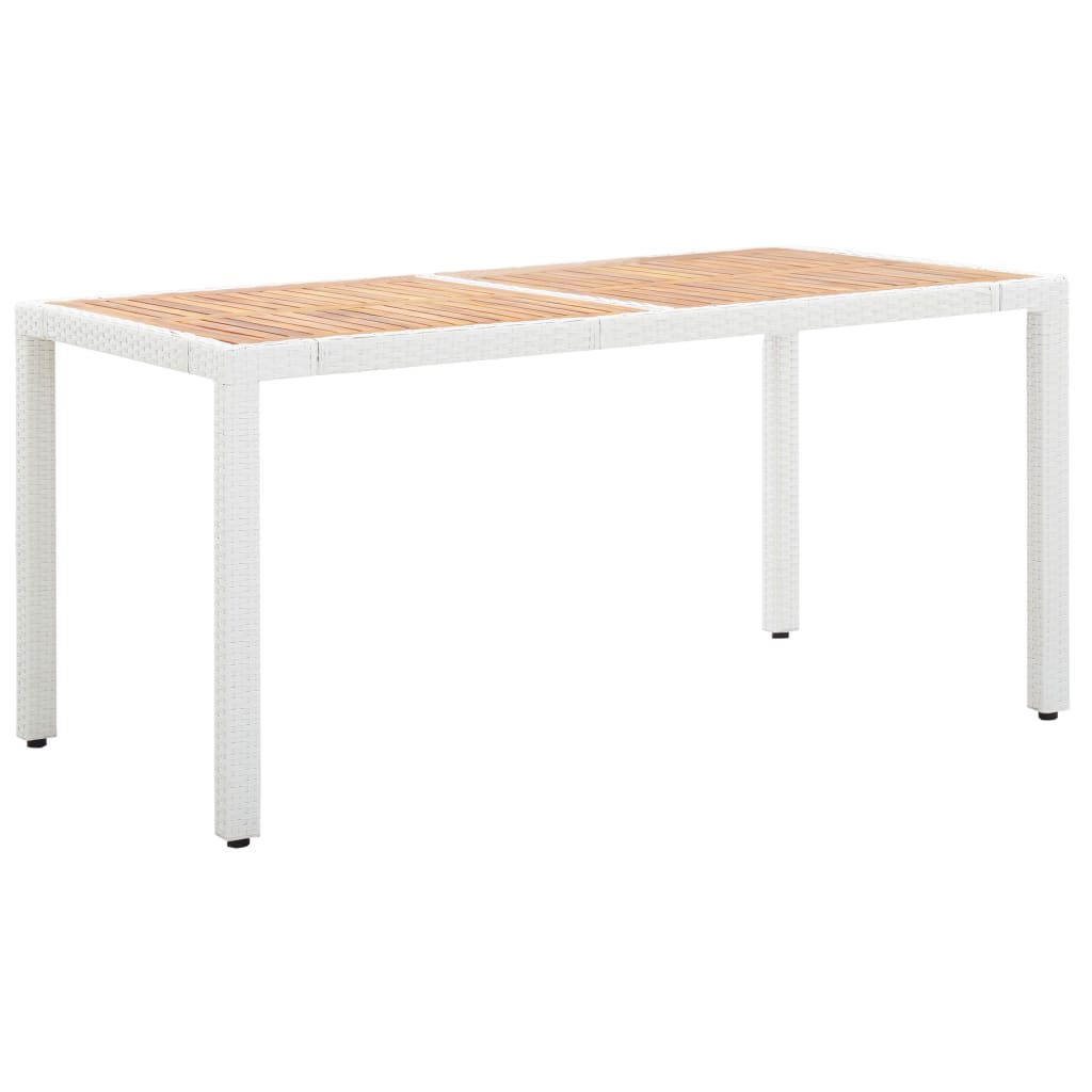 vidaXL fehér polyrattan és tömör akácfa kerti asztal 150 x 90 x 75 cm