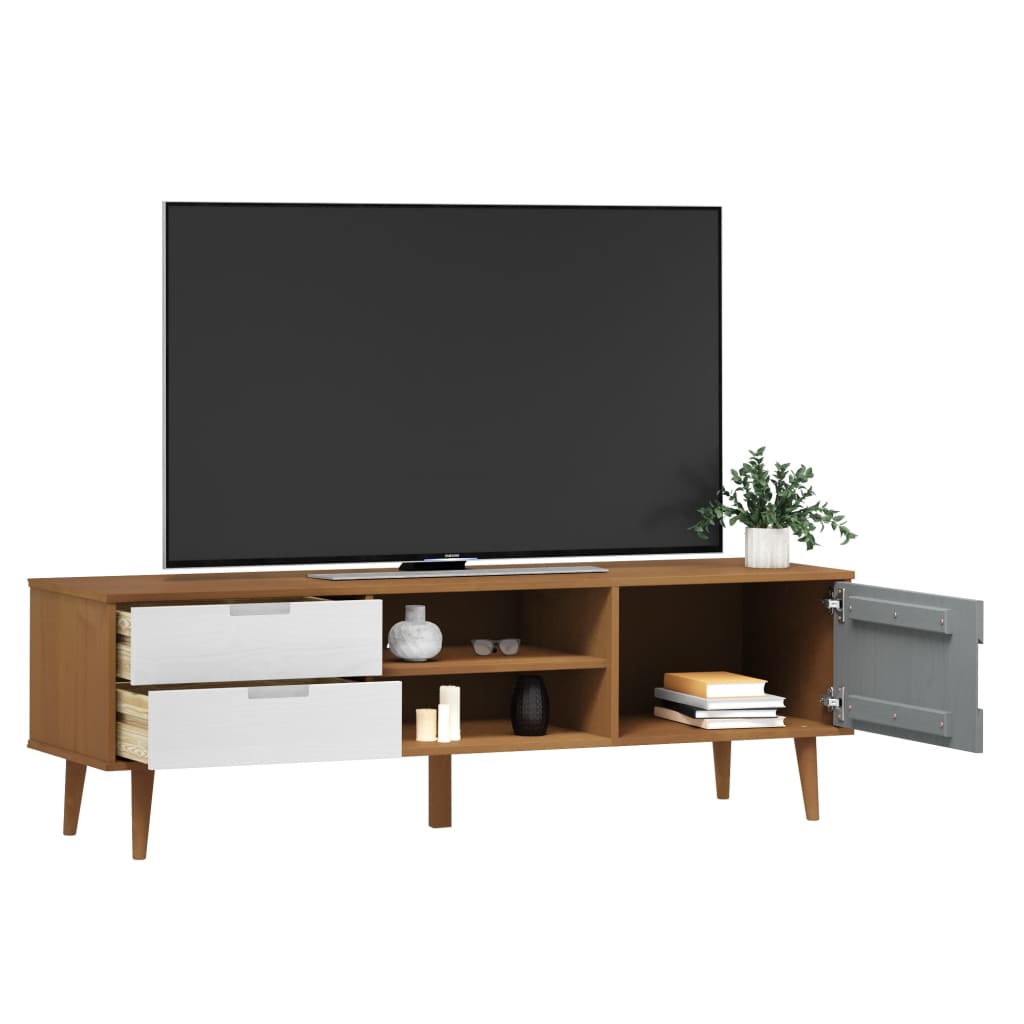 vidaXL MOLDE barna tömör fenyőfa TV-szekrény 158 x 40 x 49 cm