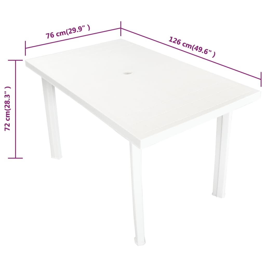 vidaXL fehér műanyag kerti asztal 126 x 76 x 72 cm