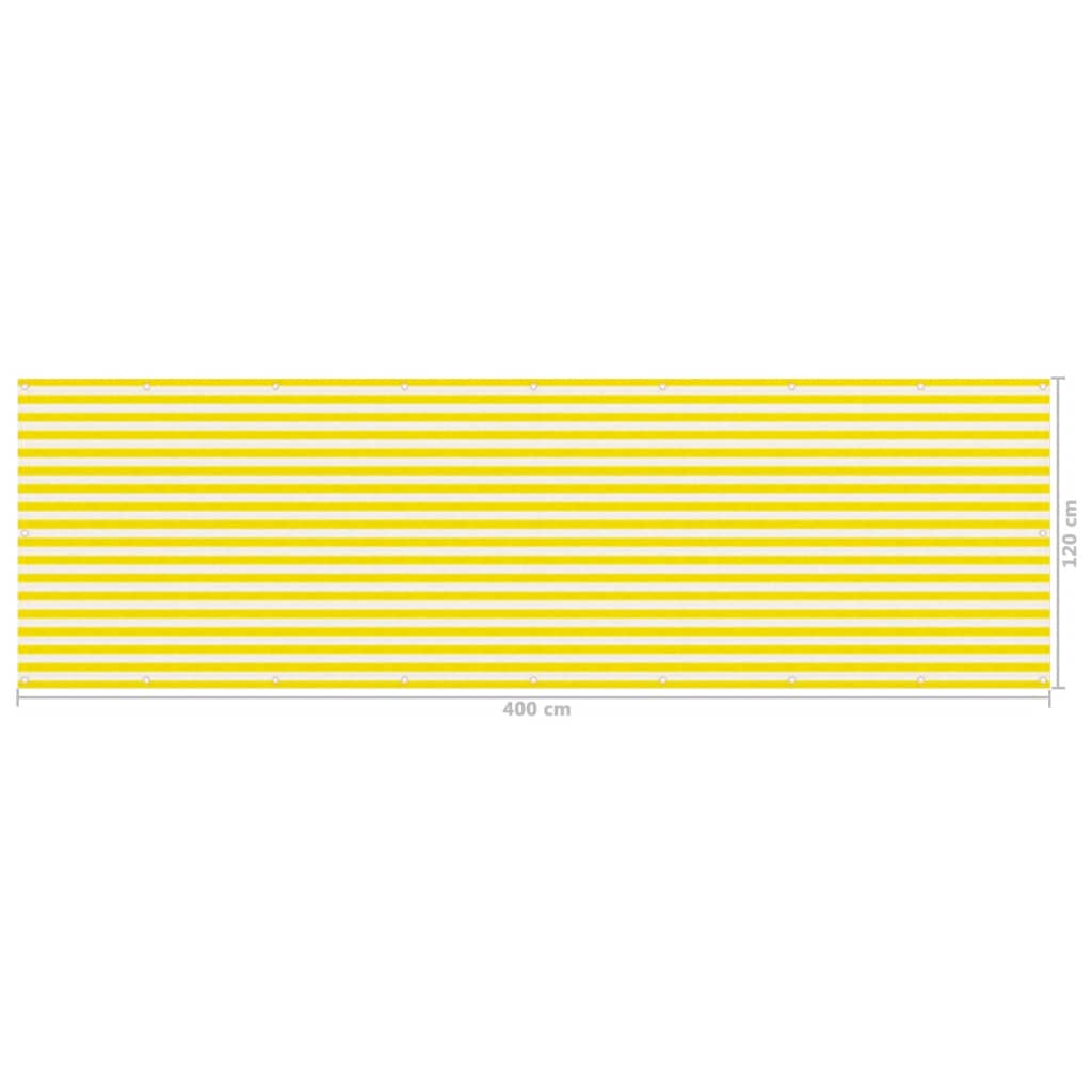 vidaXL sárga-fehér HDPE erkélytakaró 120 x 400 cm