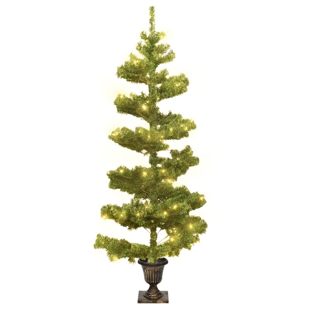 vidaXL zöld PVC kivilágított kacskaringós karácsonyfa kaspóval 120 cm