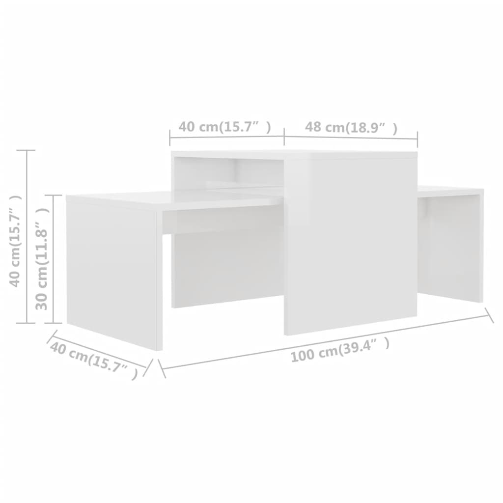 vidaXL magasfényű fehér forgácslap dohányzóasztal szett 100x48x40 cm