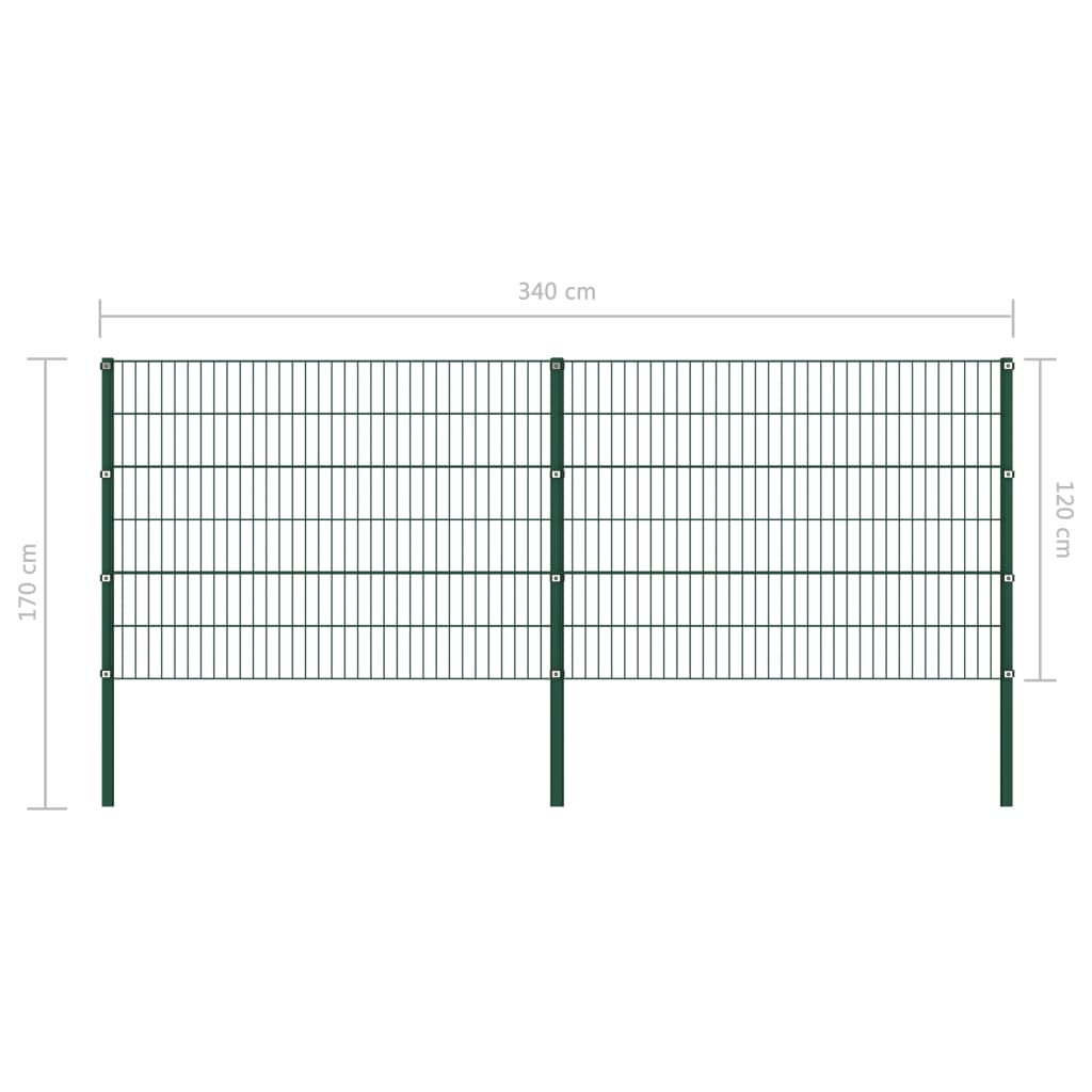 vidaXL zöld vas kerítéspanel oszlopokkal 3,4 x 1,2 m