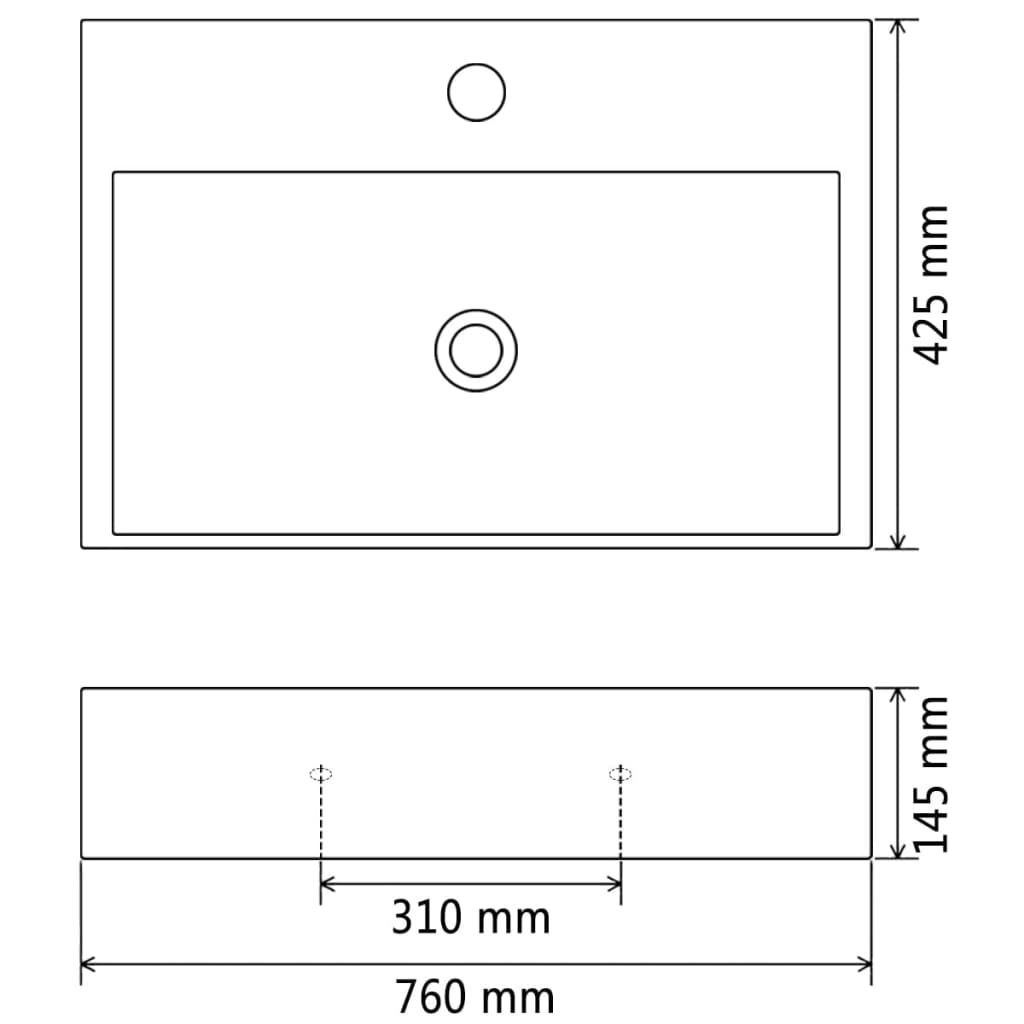 vidaXL fekete kerámia mosdó csaplyukkal 76 x 42,5 x 14,5 cm