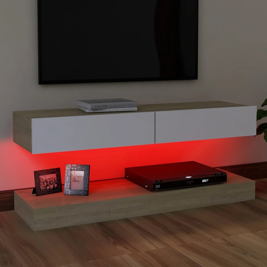 vidaXL fehér és sonoma színű TV-szekrény LED-del 120 x 35 cm