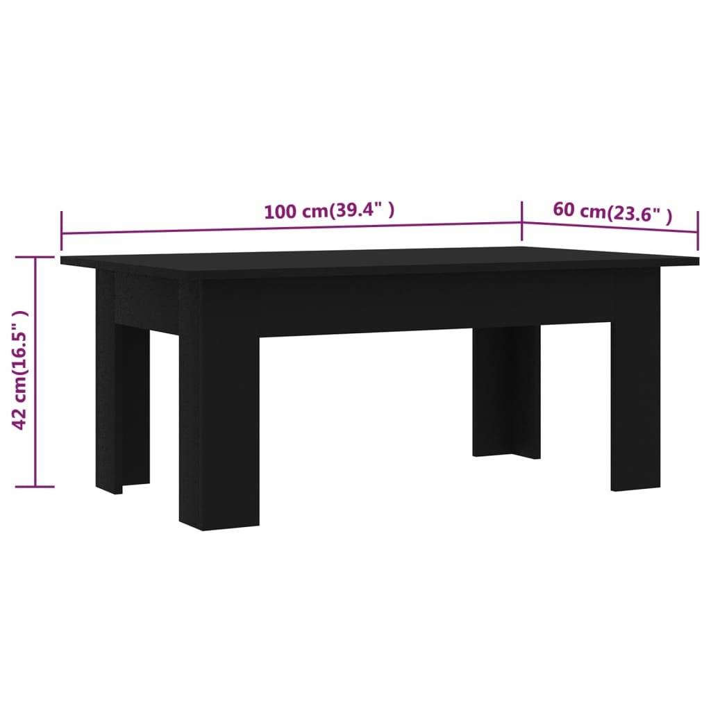 vidaXL fekete forgácslap dohányzóasztal 100 x 60 x 42 cm