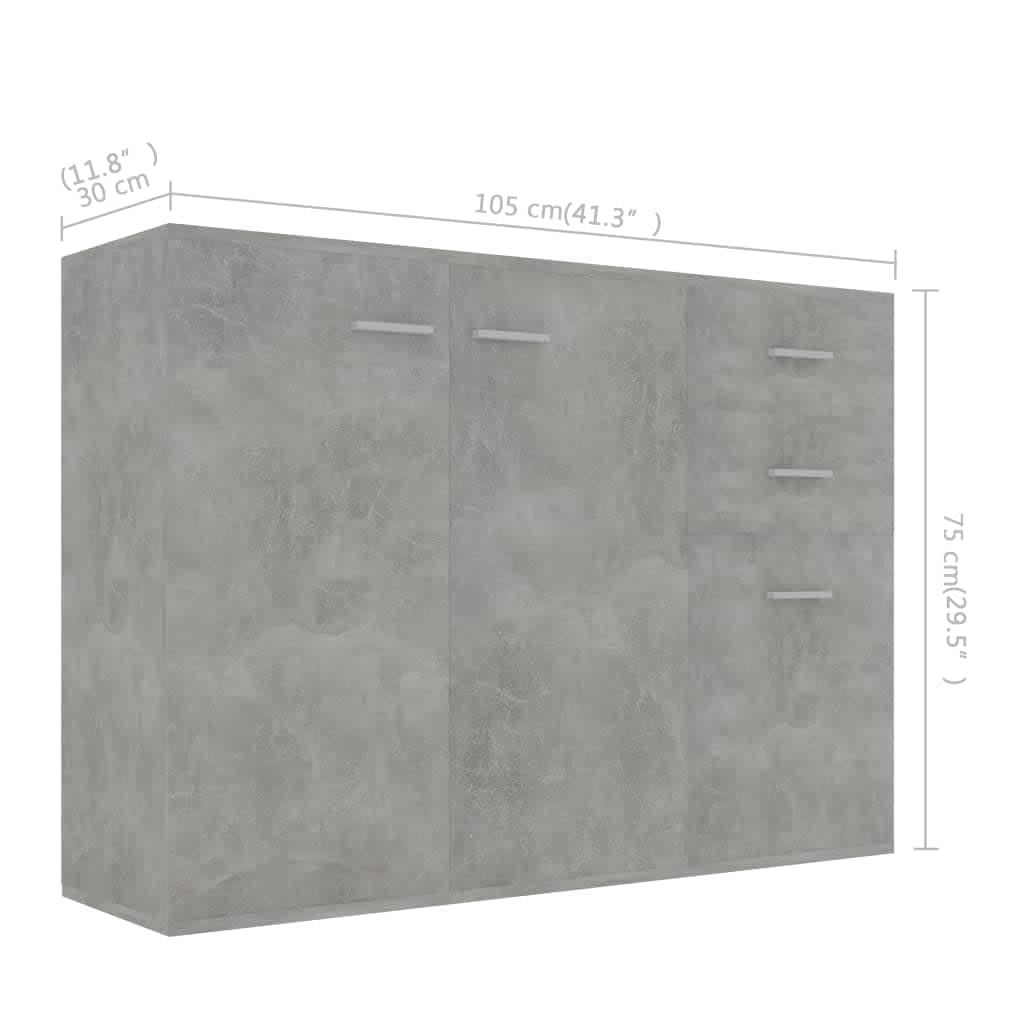 vidaXL betonszürke forgácslap tálalószekrény 105 x 30 x 75 cm