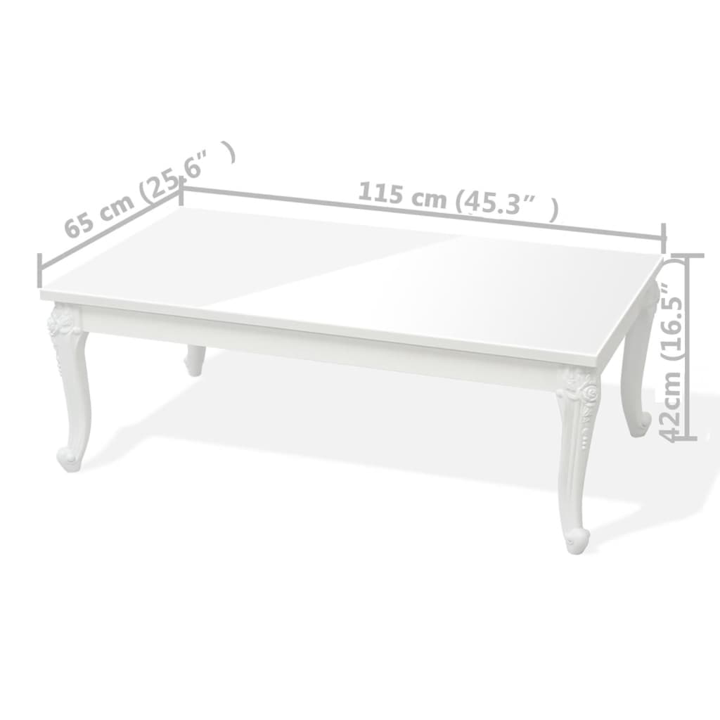 vidaXL magasfényű fehér dohányzóasztal 115 x 65 x 42 cm