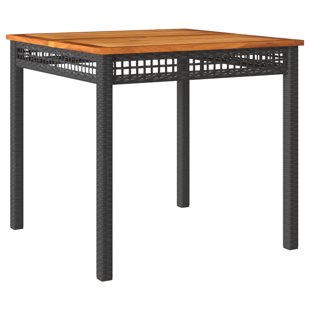 vidaXL fekete polyrattan és akácfa kerti asztal 80 x 80 x 75 cm