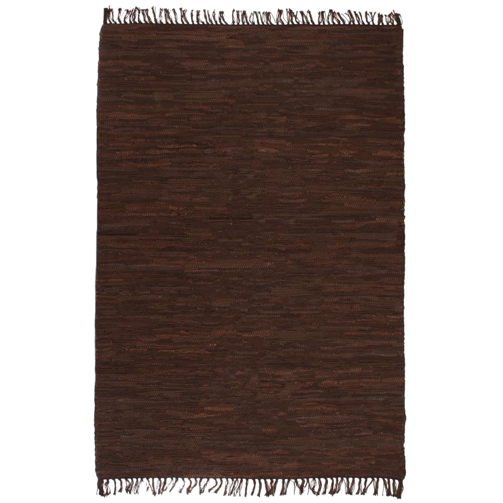 vidaXL barna, kézzel szőtt bőr Chindi szőnyeg 160 x 230 cm