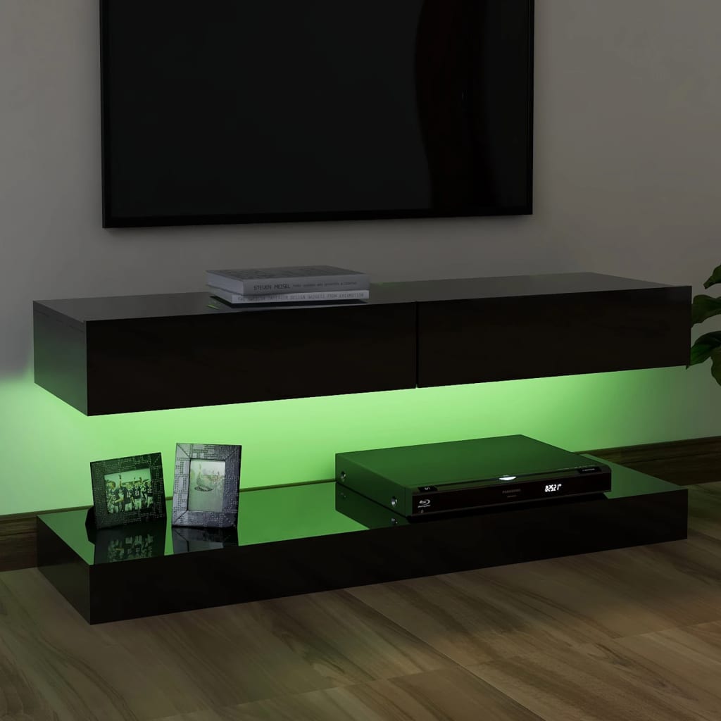 vidaXL magasfényű fekete TV-szekrény LED-lámpákkal 120 x 35 cm