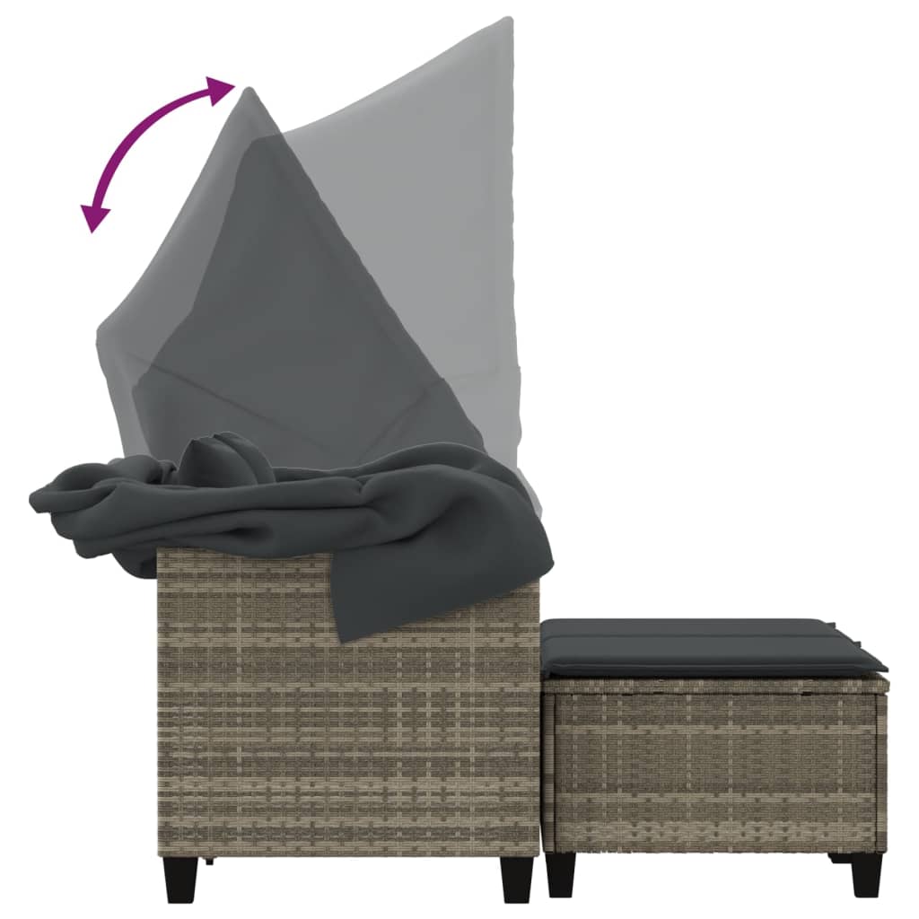 vidaXL 2 személyes szürke polyrattan kerti kanapé baldachinnal/székkel