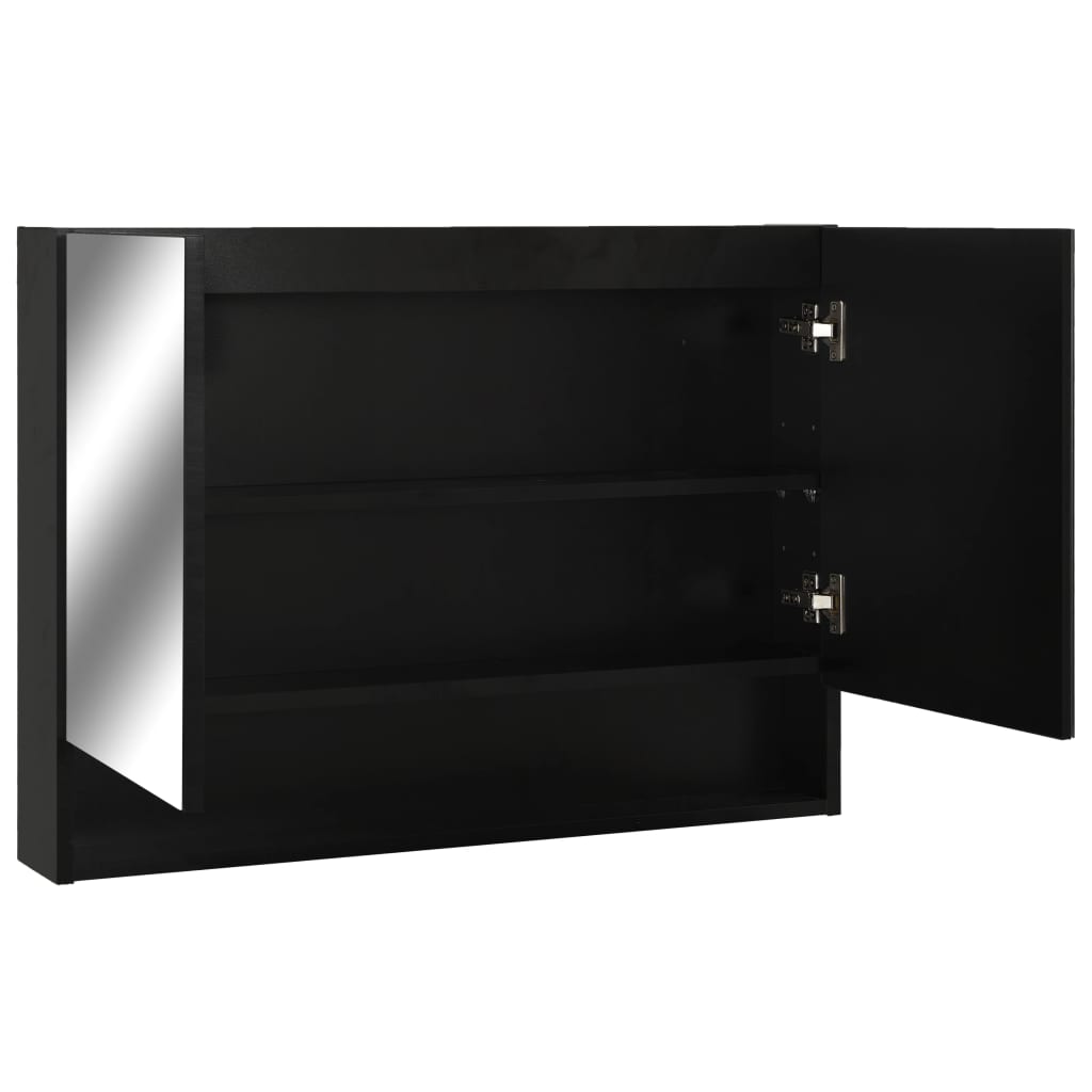 vidaXL fekete LED-es MDF tükrös fürdőszobaszekrény 80 x 15 x 60 cm
