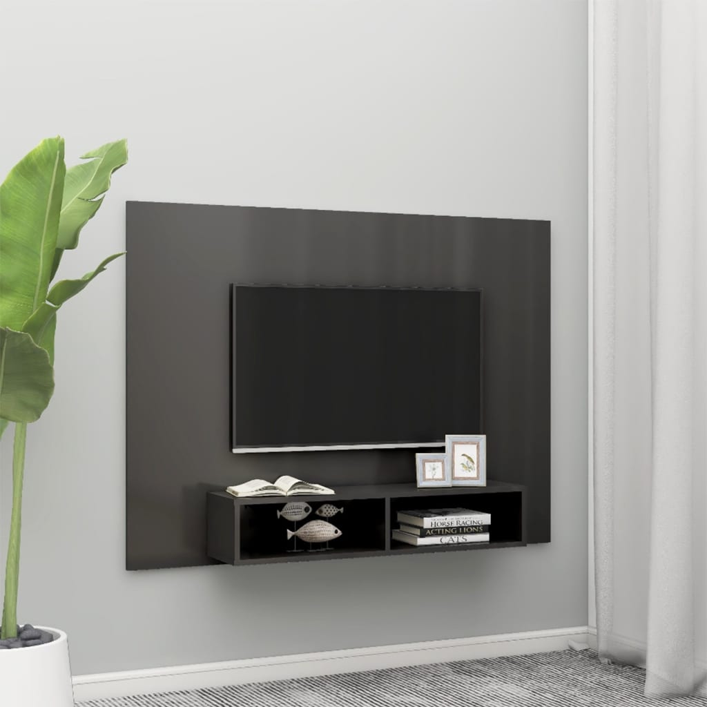 vidaXL magasfényű szürke fali forgácslap TV-szekrény 135x23,5x90 cm