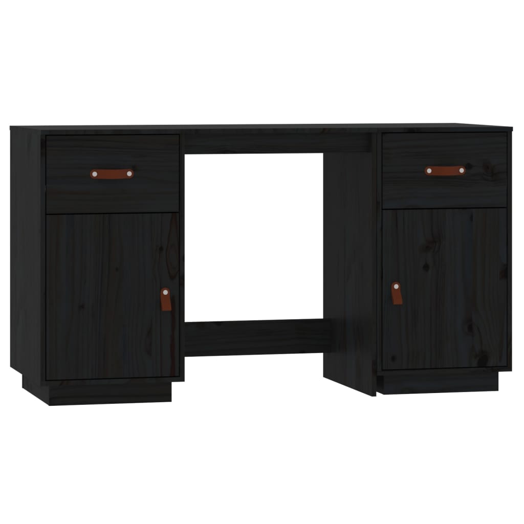 vidaXL fekete tömör fenyőfa íróasztal szekrényekkel 135 x 50 x 75 cm