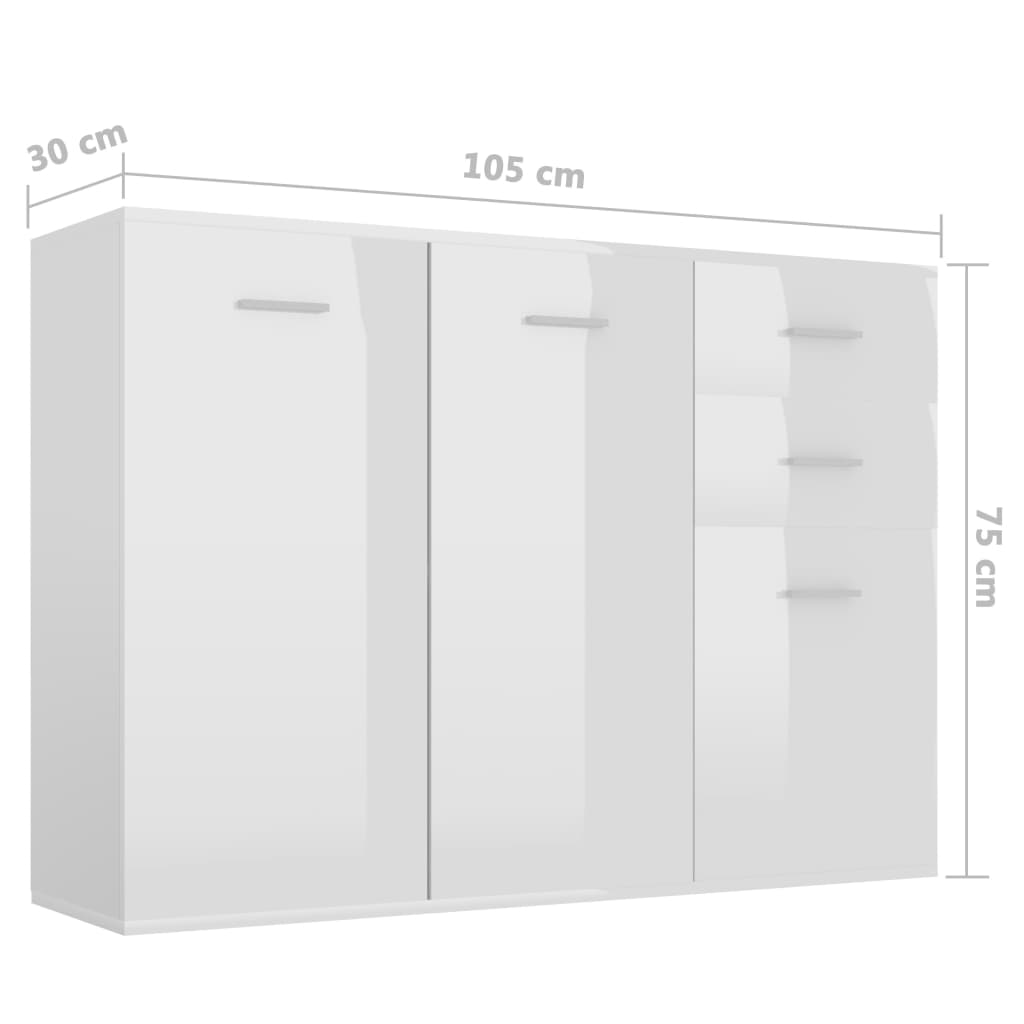vidaXL magasfényű fehér forgácslap tálalószekrény 105 x 30 x 75 cm