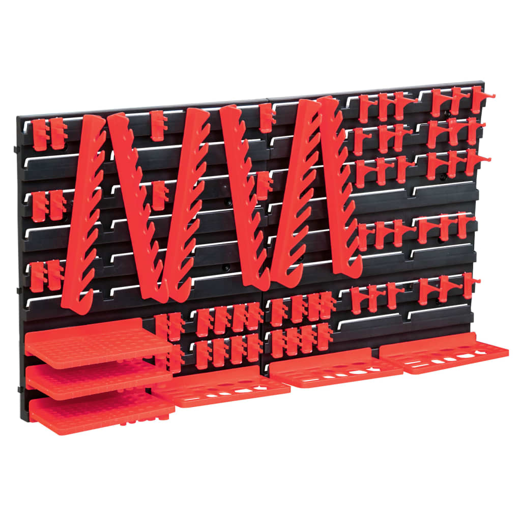 vidaXL 71 darabos piros és fekete tárolókészlet fali panelekkel