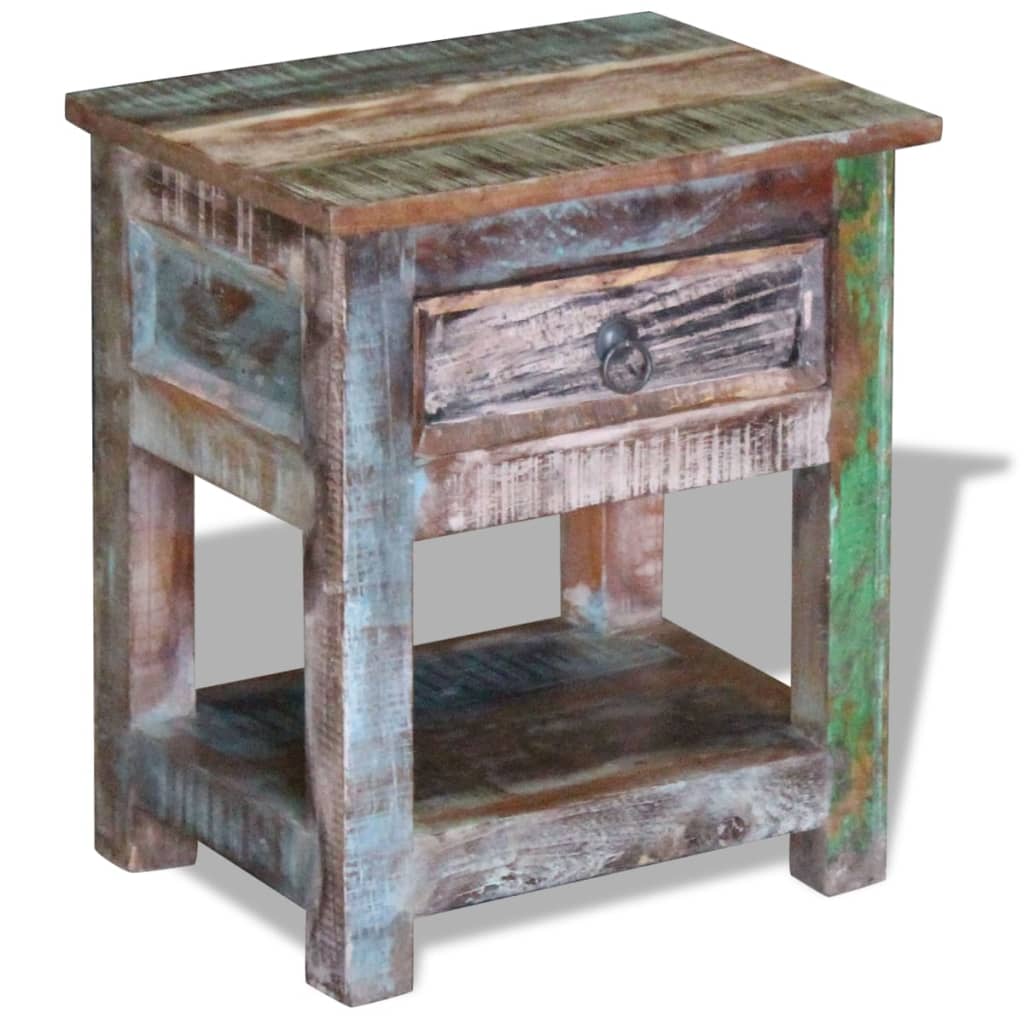 vidaXL 1 fiókos tömör újrahasznosított fa kisasztal 43 x 33 x 51 cm