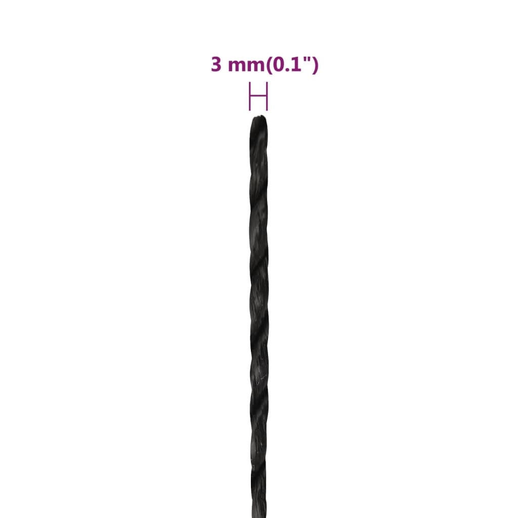 vidaXL fekete polipropilén munkakötél 3 mm 50 m