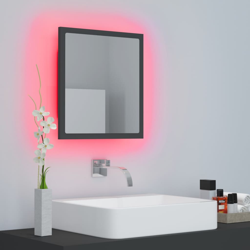 vidaXL szürke LED-es mérnöki fa fürdőszobatükör 40 x 8,5 x 37 cm