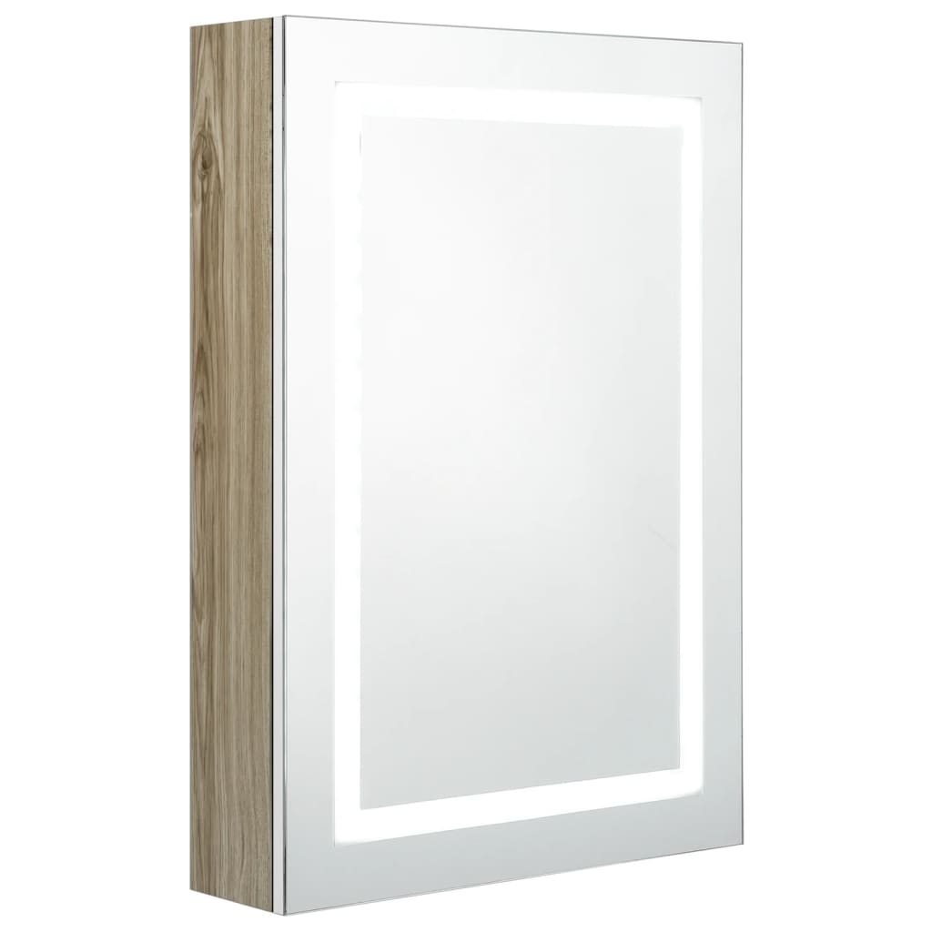 vidaXL fehér-tölgyszínű LED-es tükrös fürdőszobaszekrény 50x13x70 cm