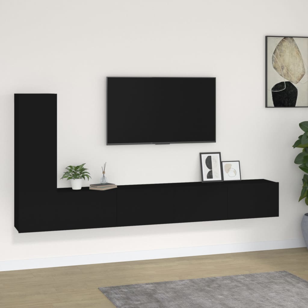 vidaXL 3 részes fekete szerelt fa TV-szekrényszett