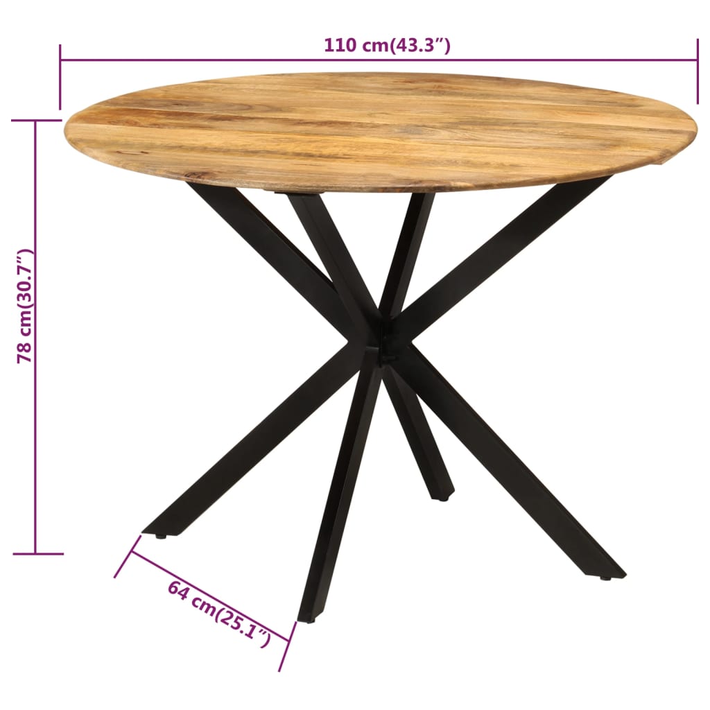 vidaXL tömör mangófa és acél étkezőasztal Ø110 x 78 cm