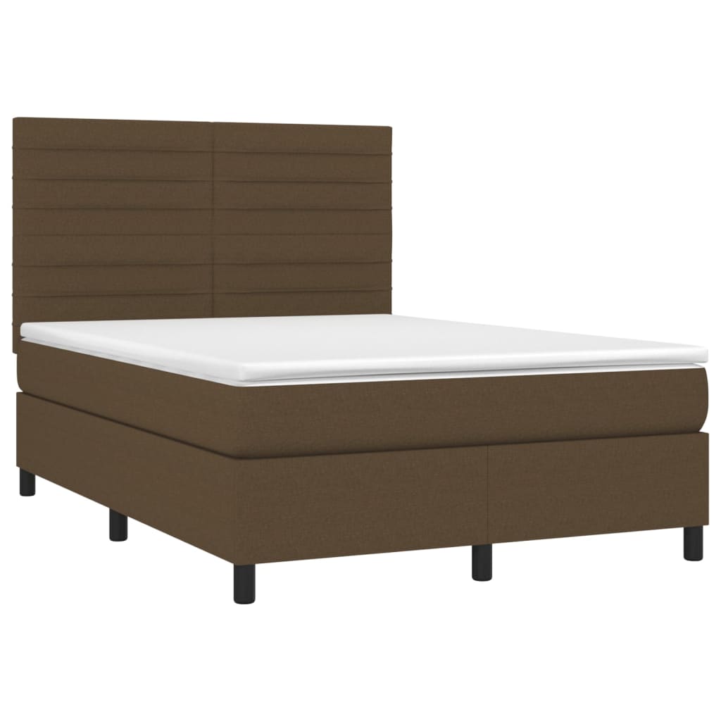 vidaXL barna szövet rugós és LED-es ágy matraccal 140x190 cm