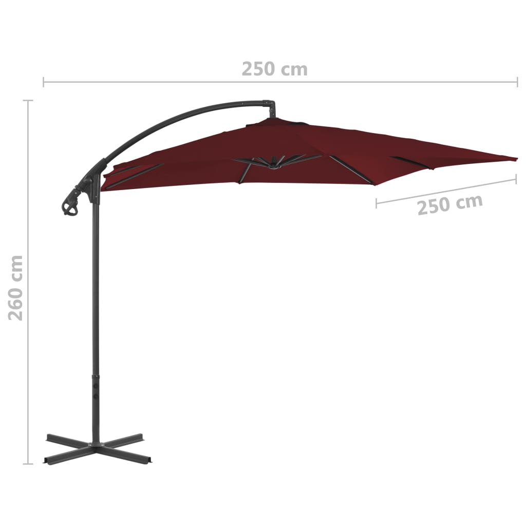 vidaXL bordó konzolos napernyő acélrúddal 250 x 250 cm