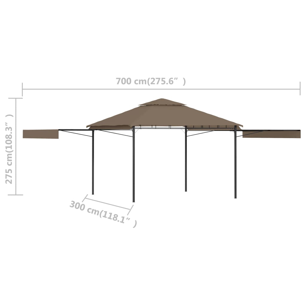 vidaXL tópszínű pavilon dupla kibővített tetővel 3x3x2,75 m 180 g/m²
