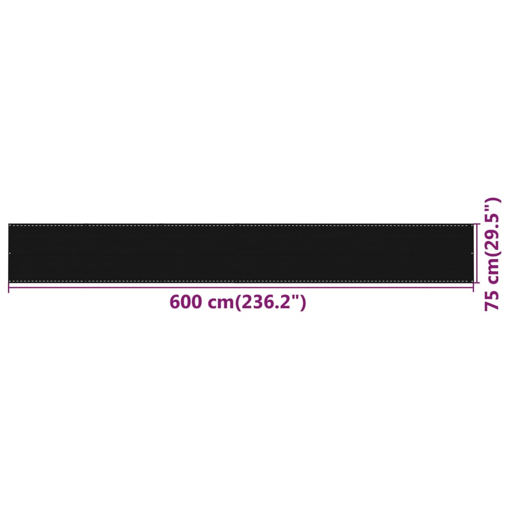 vidaXL fekete HDPE erkélyparaván 75 x 600 cm