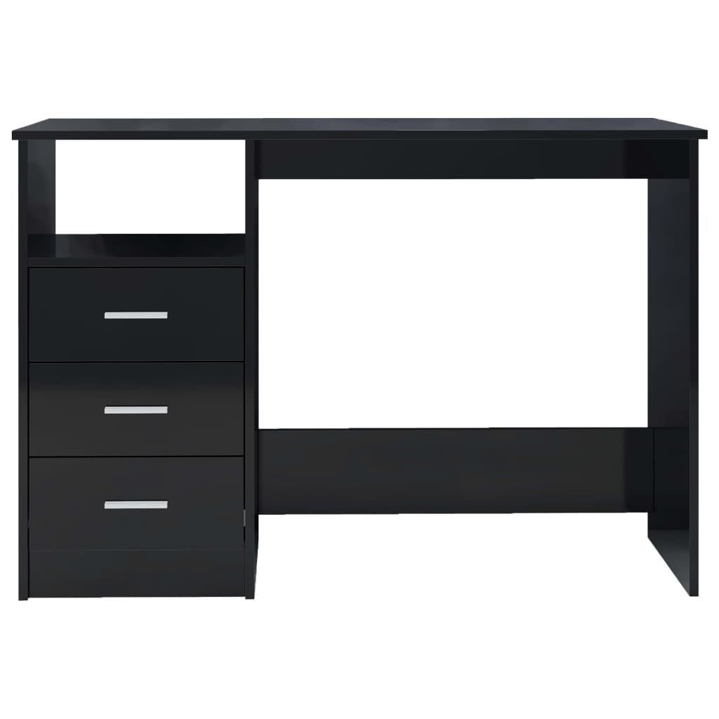 vidaXL magasfényű fekete forgácslap íróasztal fiókokkal 110x50x76 cm