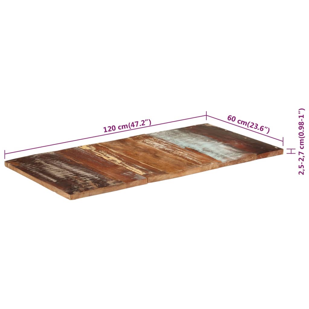 vidaXL tömör újrahasznosított fa asztallap 120 x 60 x (2,5-2,7) cm
