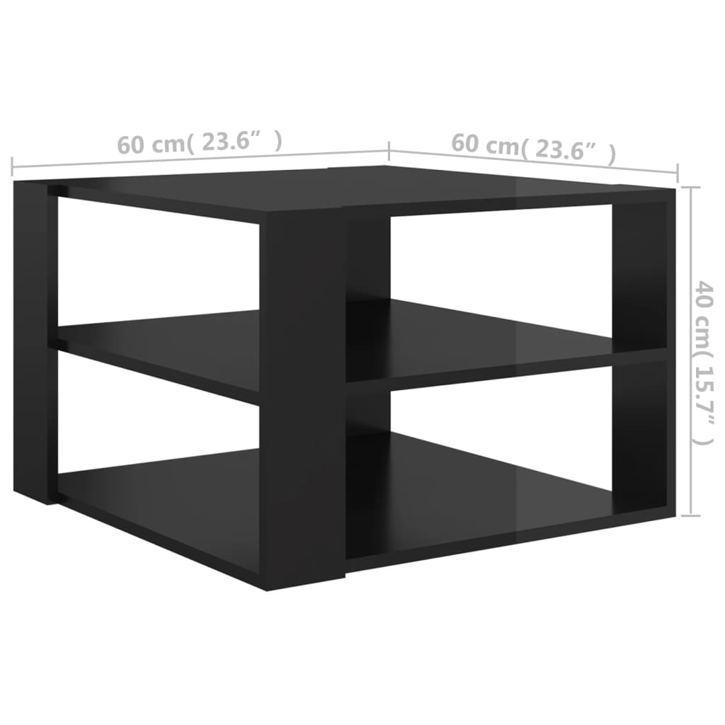 vidaXL magasfényű fekete forgácslap dohányzóasztal 60 x 60 x 40 cm