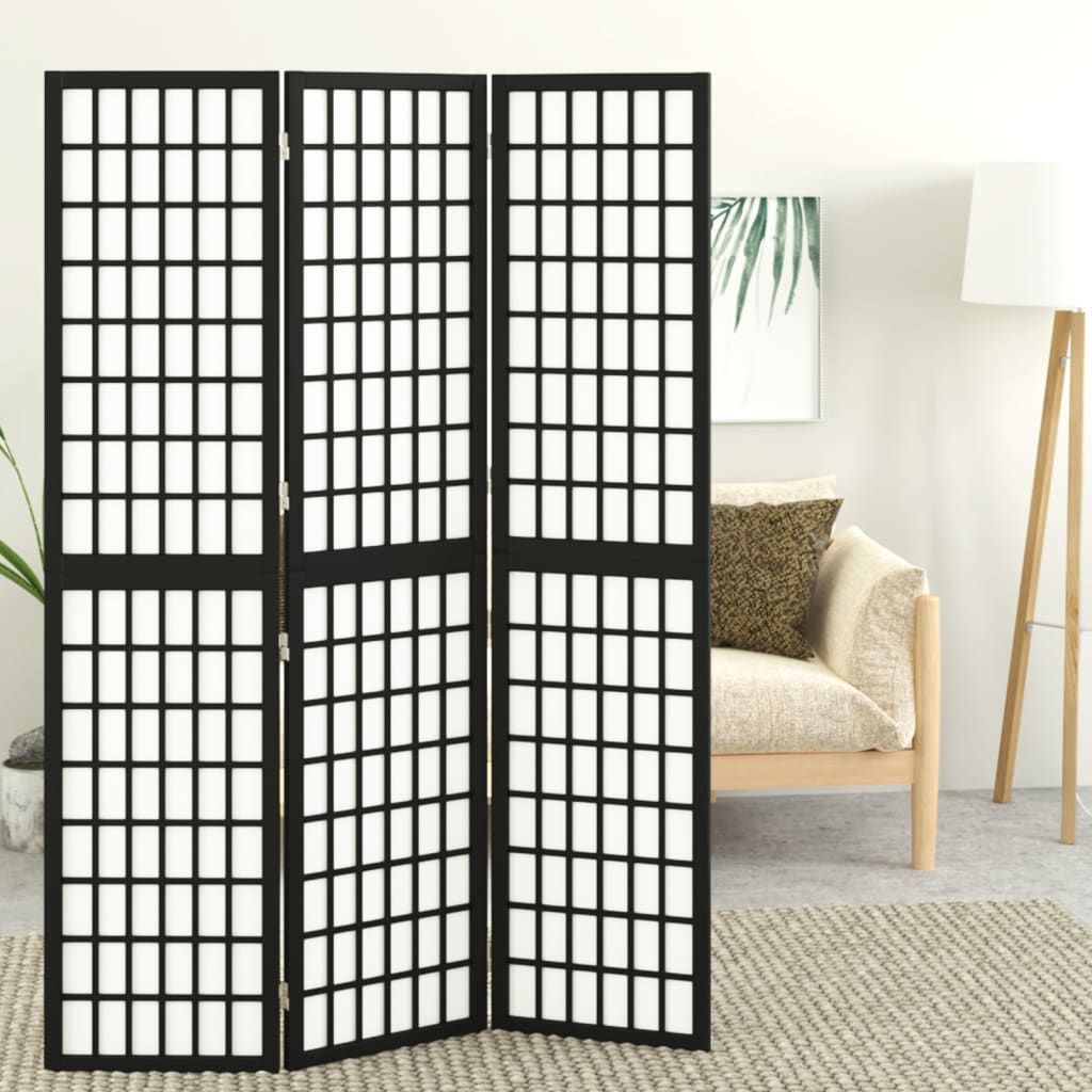 vidaXL 3 paneles fekete japán stílusú összecsukható paraván 120x170 cm