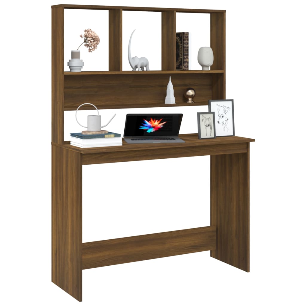 vidaXL barna tölgyszínű szerelt fa íróasztal polcokkal 110x45x157 cm