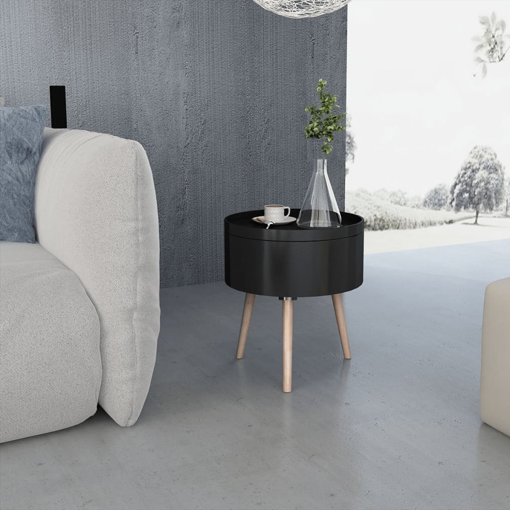 vidaXL 39,5x44,5 cm kerek kisasztal tálaló tálcával fekete