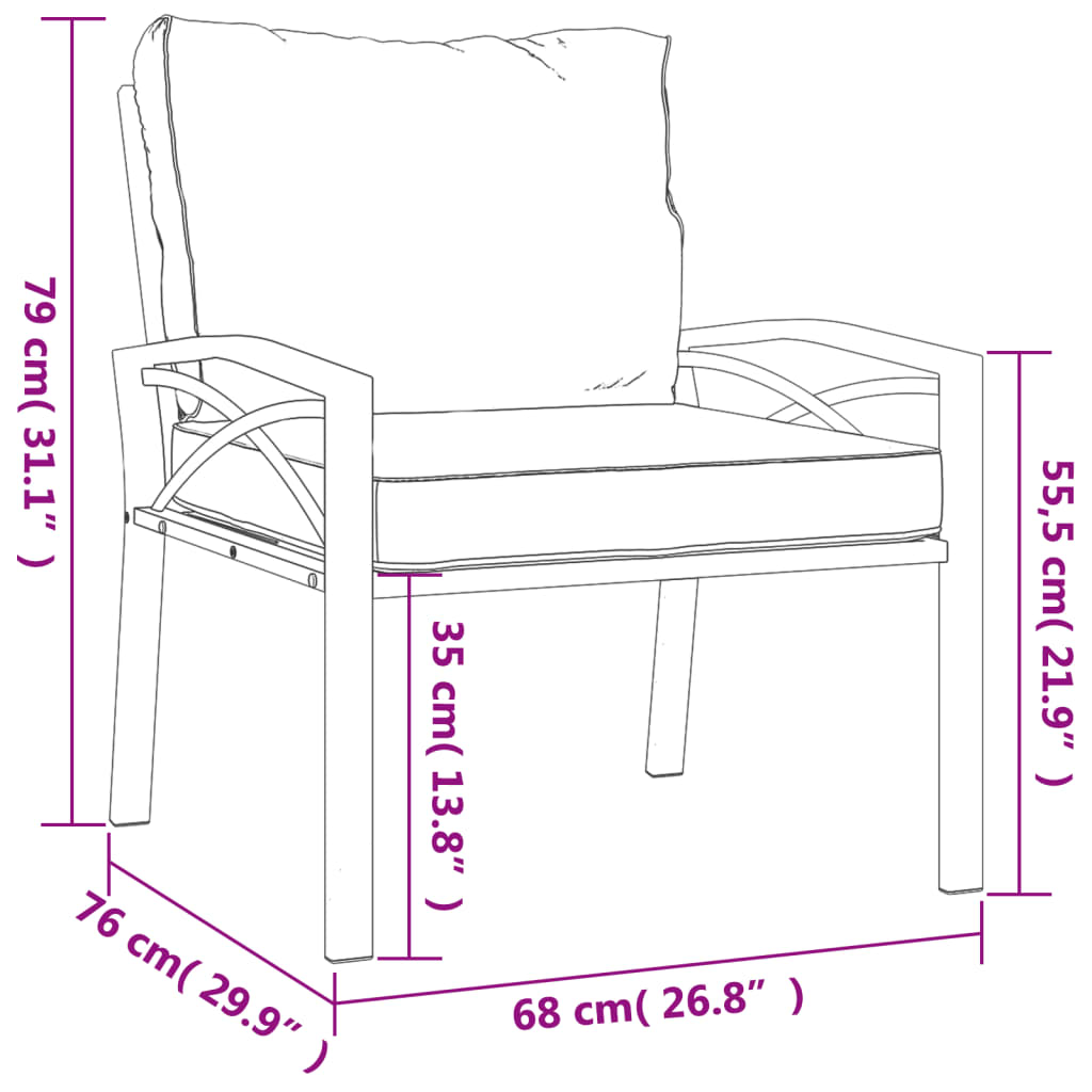 vidaXL 2 db acél kerti szék szürke párnákkal 68 x 76 x 79 cm