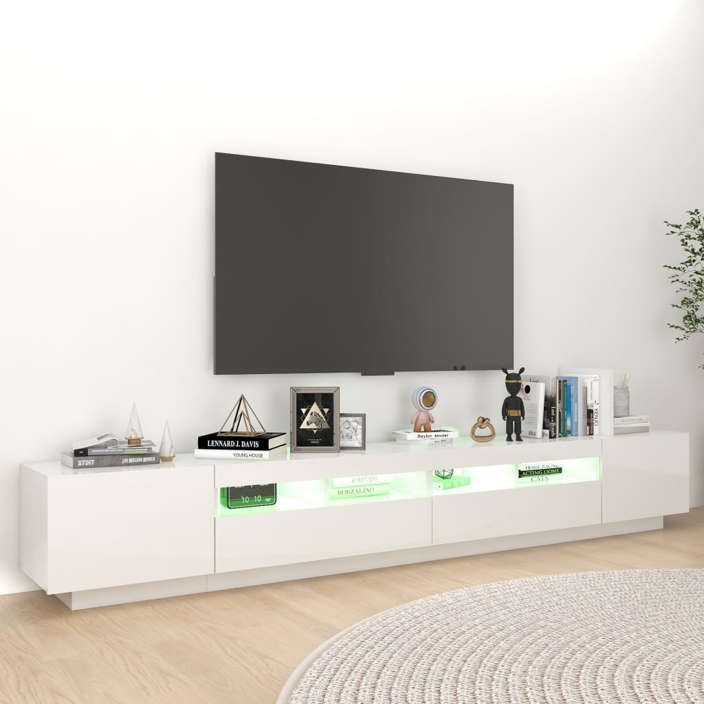 vidaXL magasfényű fehér TV-szekrény LED-lámpákkal 260 x 35 x 40 cm