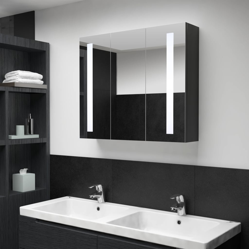 vidaXL tükrös fürdőszobaszekrény LED-világítással 89 x 14 x 62 cm