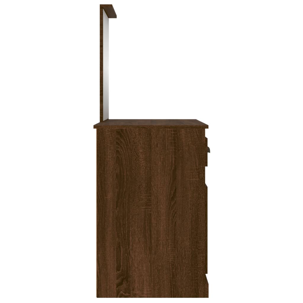 vidaXL barna tölgy színű szerelt fa tükrös pipereasztal 90x50x132,5 cm