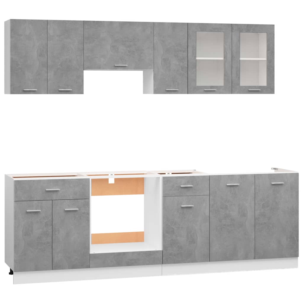 vidaXL 8 részes betonszürke forgácslap konyhai szekrénygarnitúra