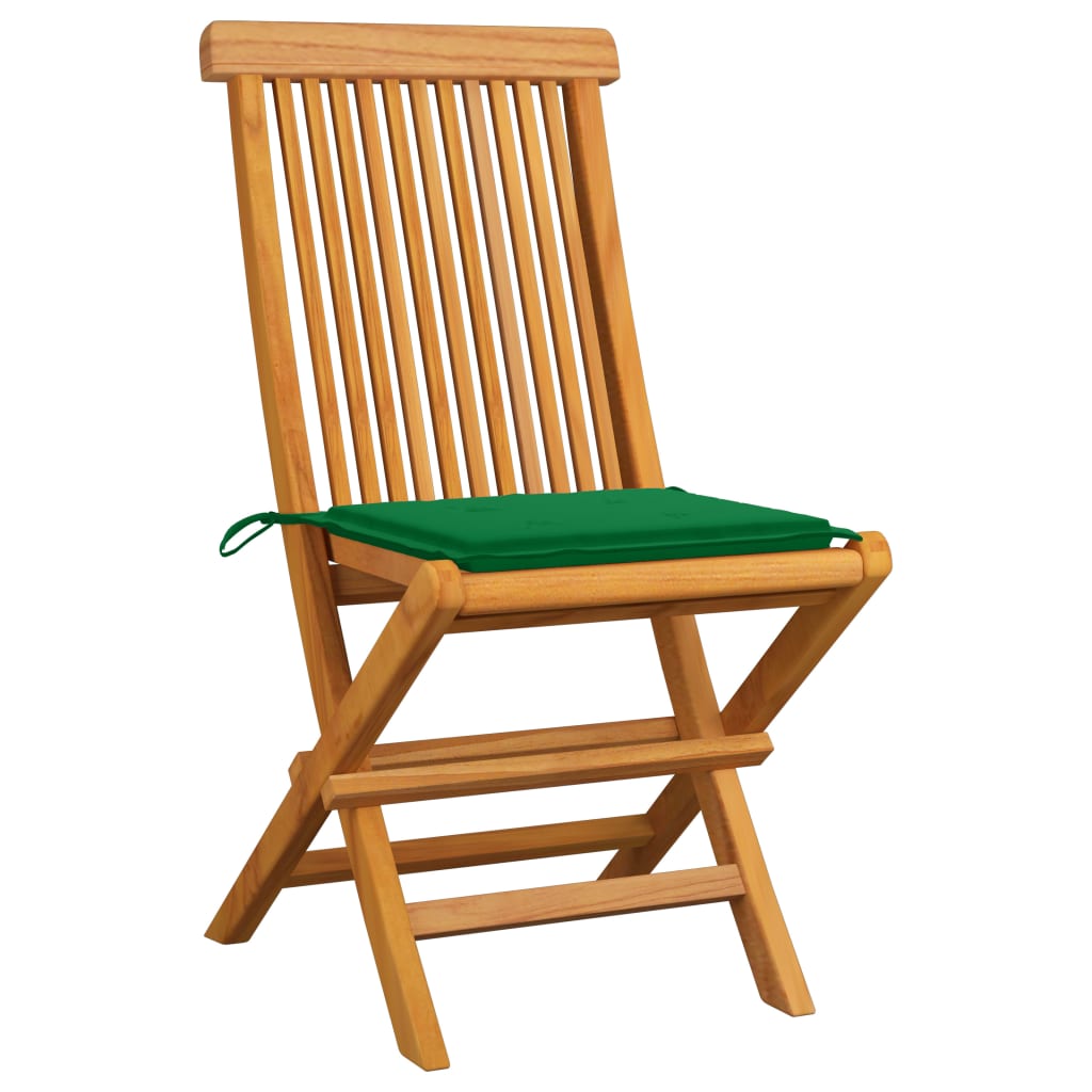 vidaXL 6 db tömör tíkfa kerti szék zöld párnával