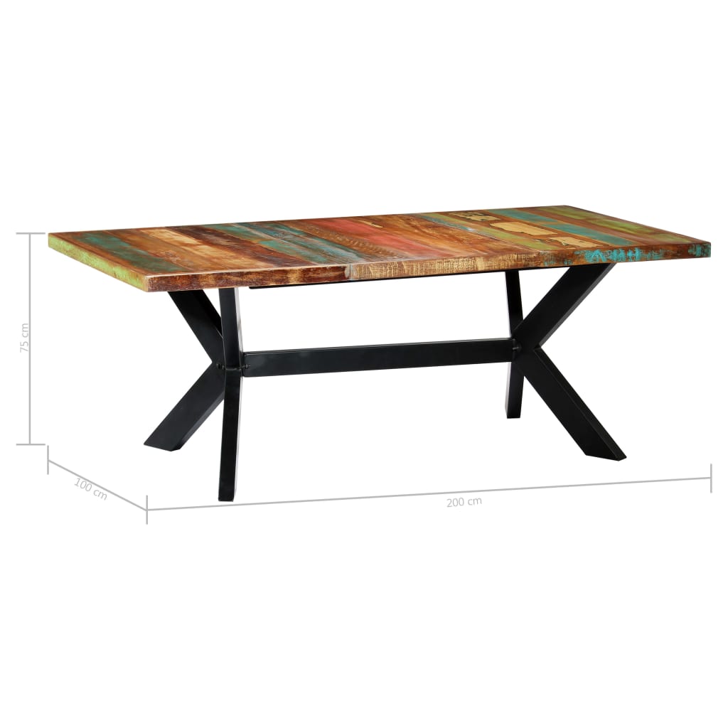 vidaXL tömör újrahasznosított fa étkezőasztal 200 x 100 x 75 cm