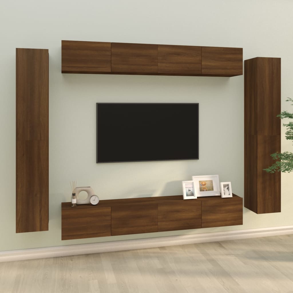 vidaXL 8 részes barna tölgy színű szerelt fa TV-szekrényszett