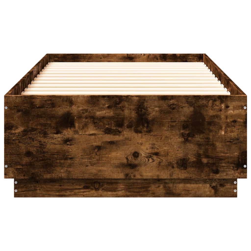 vidaXL füstös tölgyszínű szerelt fa ágykeret LED-del 90 x 200 cm