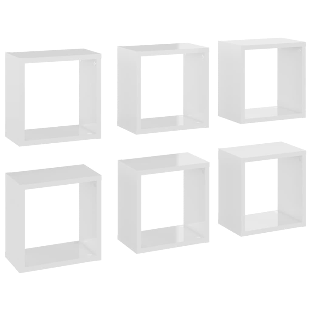 vidaXL 6 db magasfényű fehér fali kockapolc 26 x 15 x 26 cm