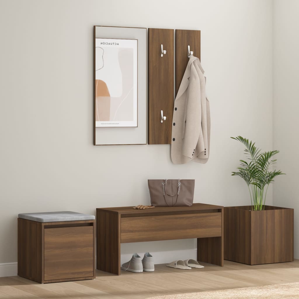 vidaXL barna tölgy színű szerelt fa előszobai bútorszett
