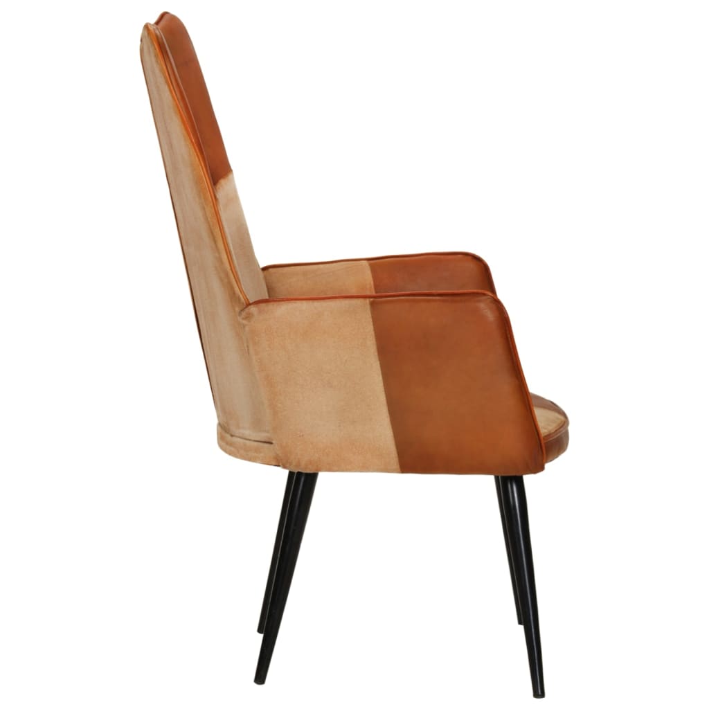 vidaXL barna és krémszínű valódi bőr magas háttámlájú fotel
