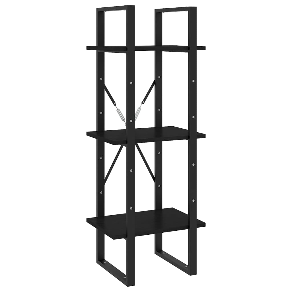 vidaXL 3-szintes fekete tömör fenyőfa könyvszekrény 40 x 30 x 105 cm